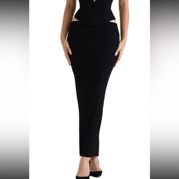 NWOT House Of Cb Martinez Maxi Black Skirt Cut Out Size S - Picture 7 of 12